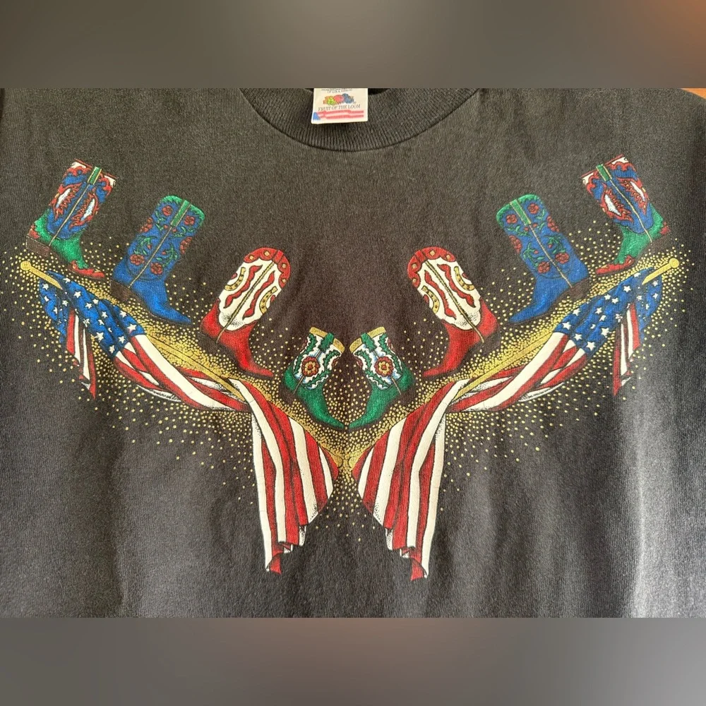 Vintage Western Cowboy Boot American Flag Tshirt